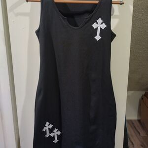 ROMWE Black Dress with Silver Cross Accents